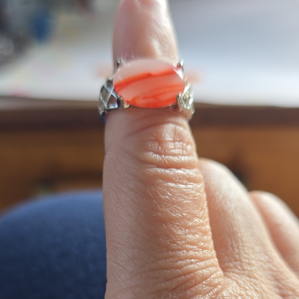 Elegant Silver and Orange Gemstone Ring
